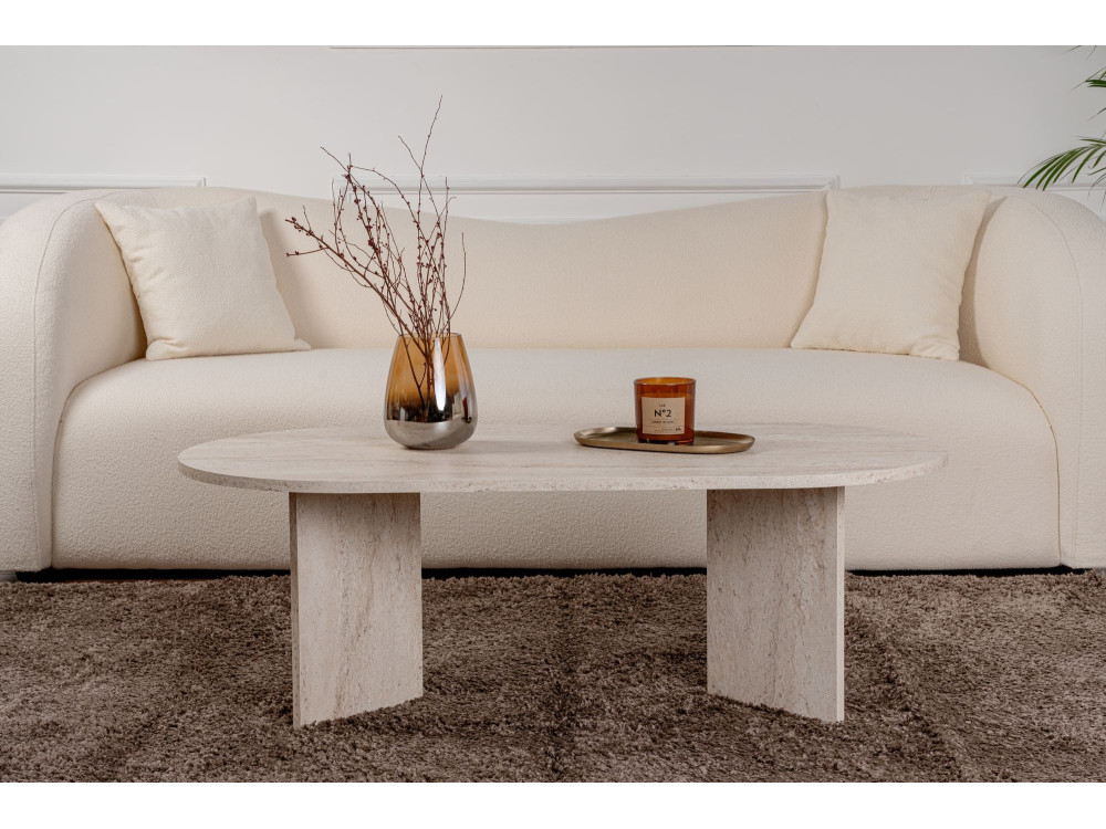 Drewniany stolik kawowy "Sand" - 60 x 119 x 40 cm - Trawertyn