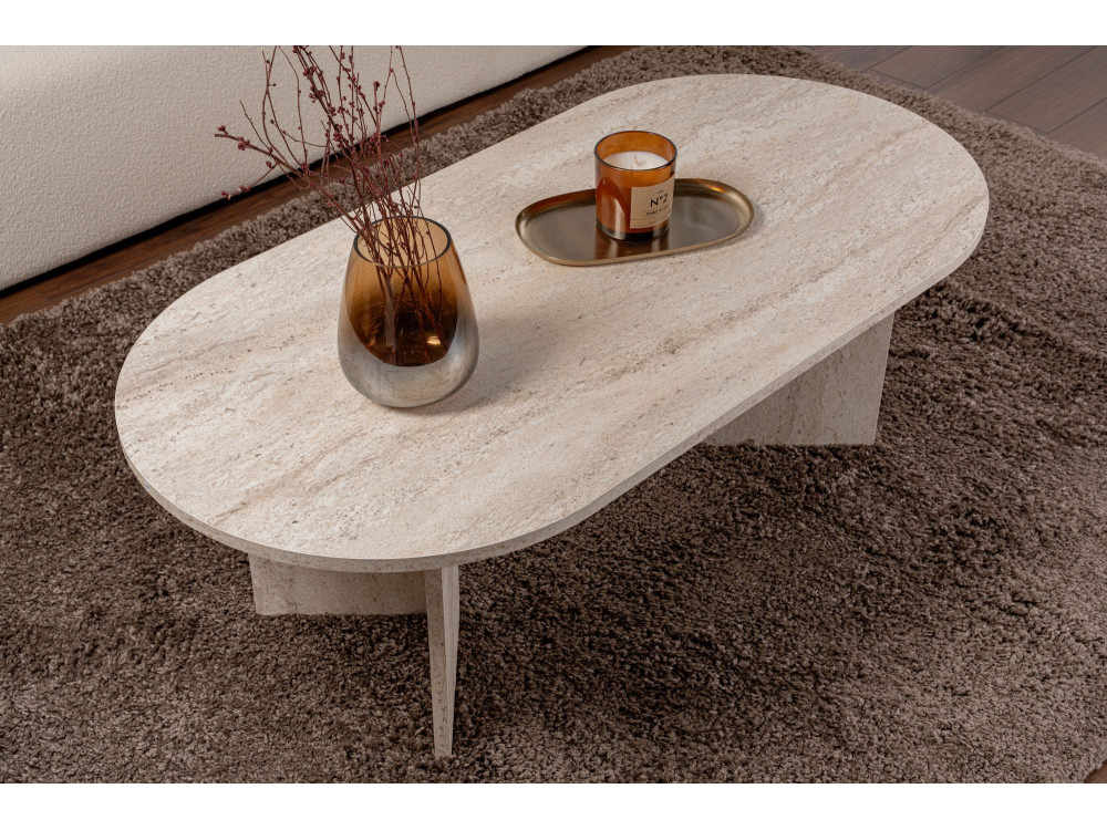 Drewniany stolik kawowy "Sand" - 60 x 119 x 40 cm - Trawertyn
