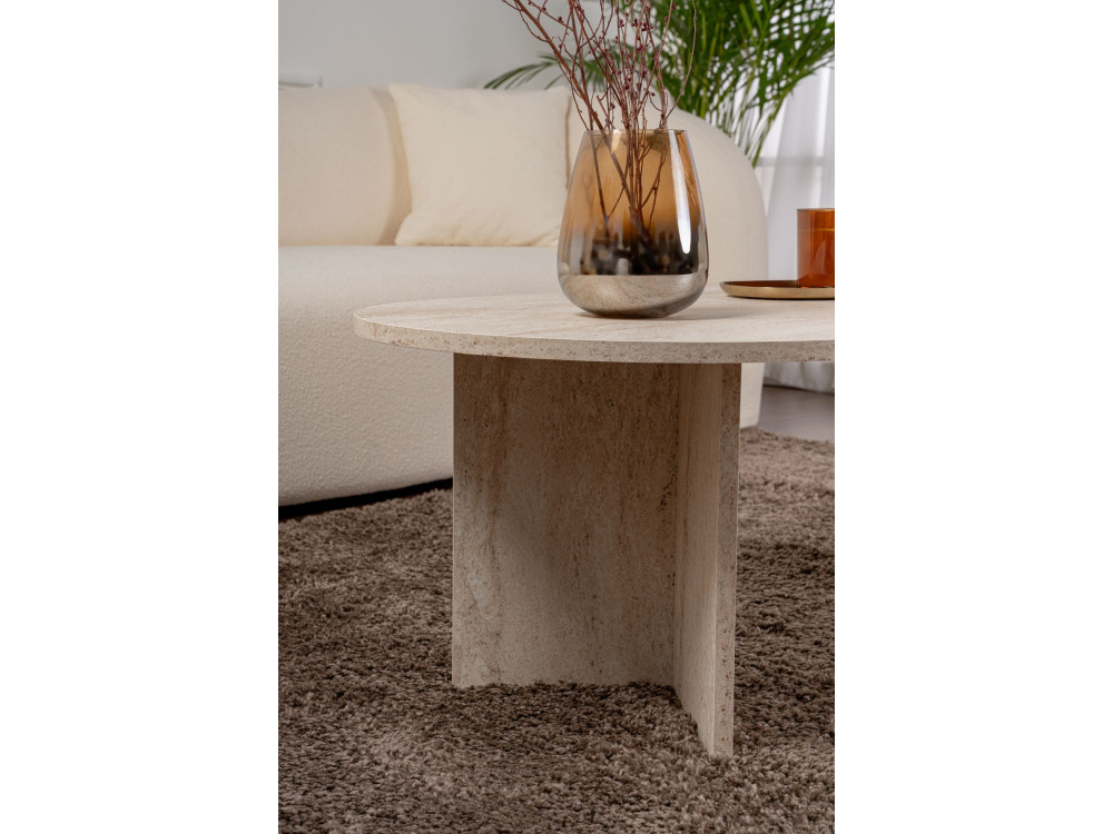 Drewniany stolik kawowy "Sand" - 60 x 119 x 40 cm - Trawertyn