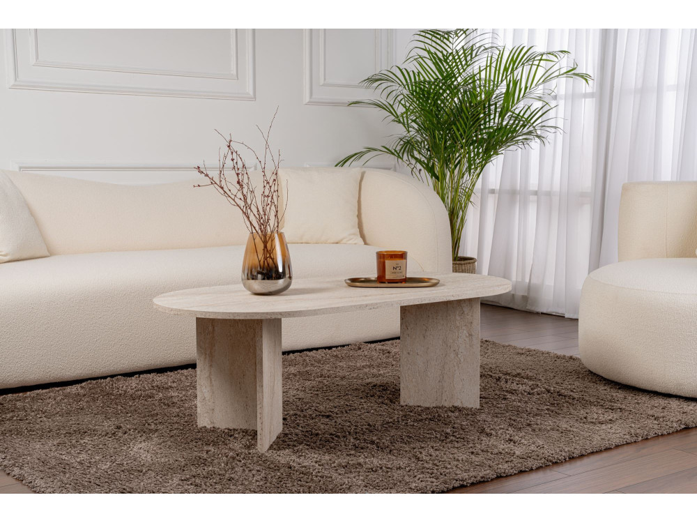 Drewniany stolik kawowy "Sand" - 60 x 119 x 40 cm - Trawertyn