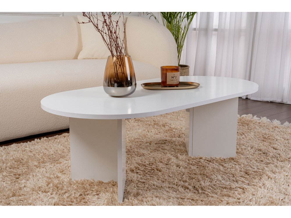 Drewniany stolik kawowy "Sand" - 60 x 119 x 40 cm - Biały