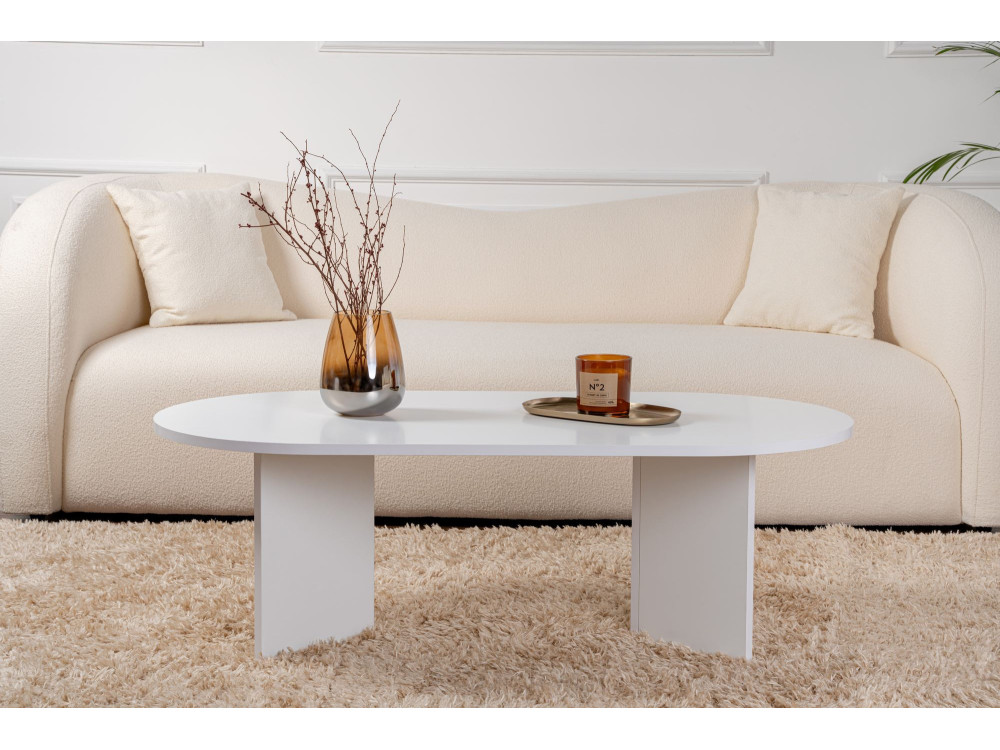 Drewniany stolik kawowy "Sand" - 60 x 119 x 40 cm - Biały