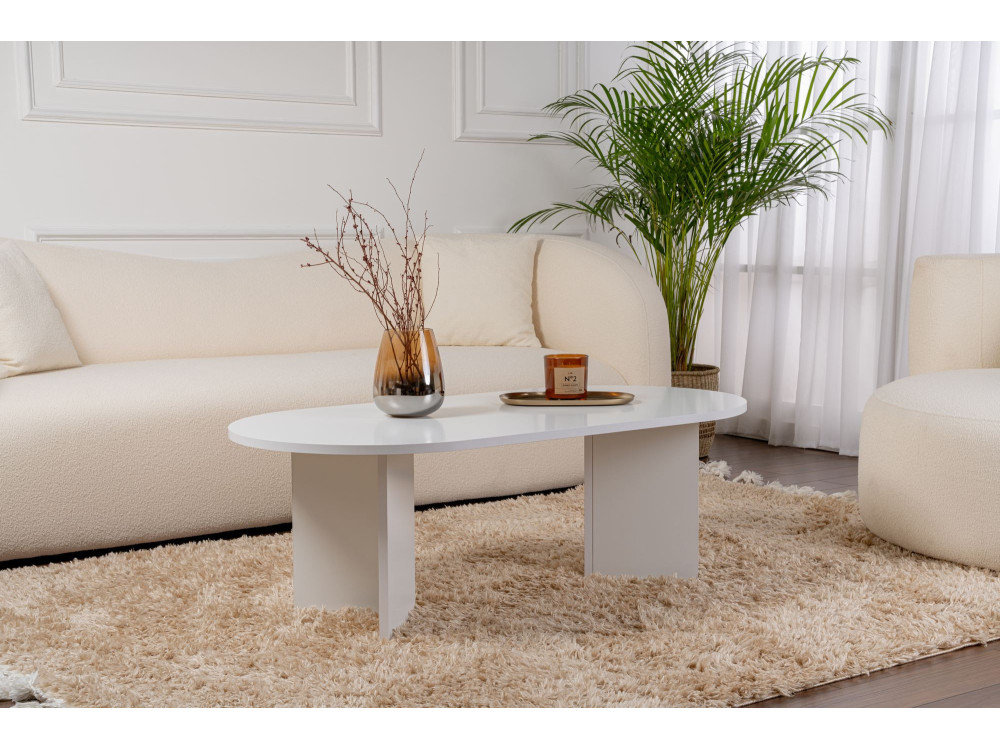Drewniany stolik kawowy "Sand" - 60 x 119 x 40 cm - Biały