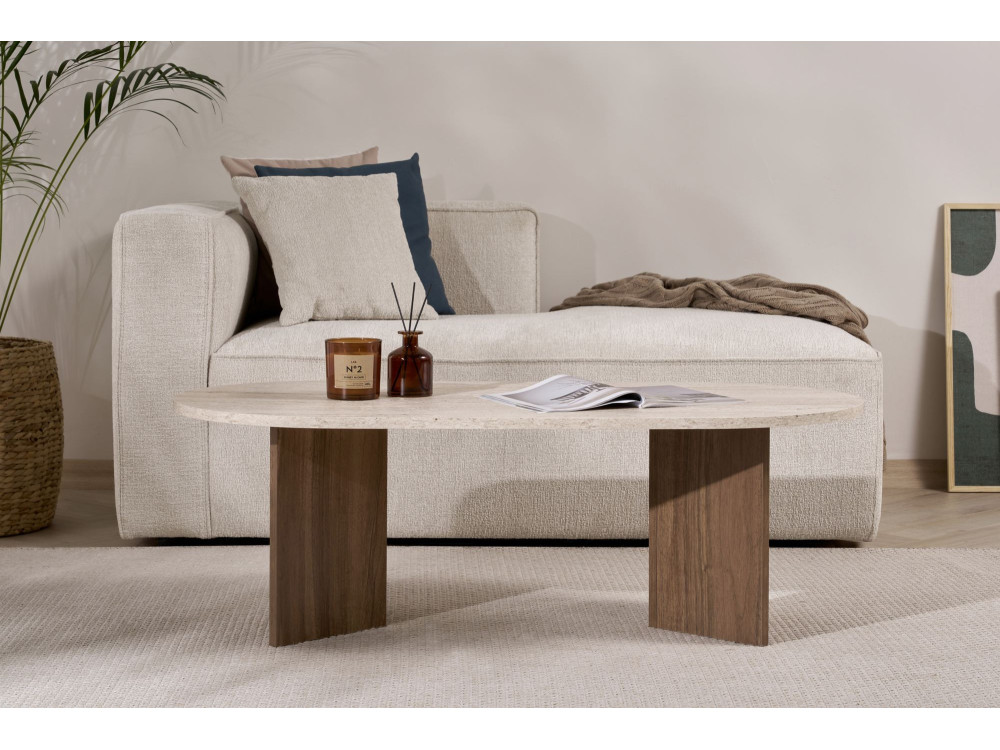 Drewniany stolik kawowy "Sable" 119 x 60 x 40 cm - trawertyn