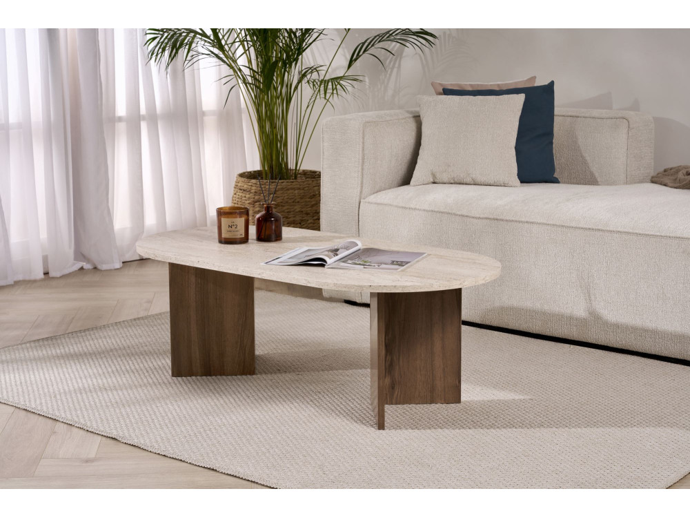Drewniany stolik kawowy "Sable" 119 x 60 x 40 cm - trawertyn