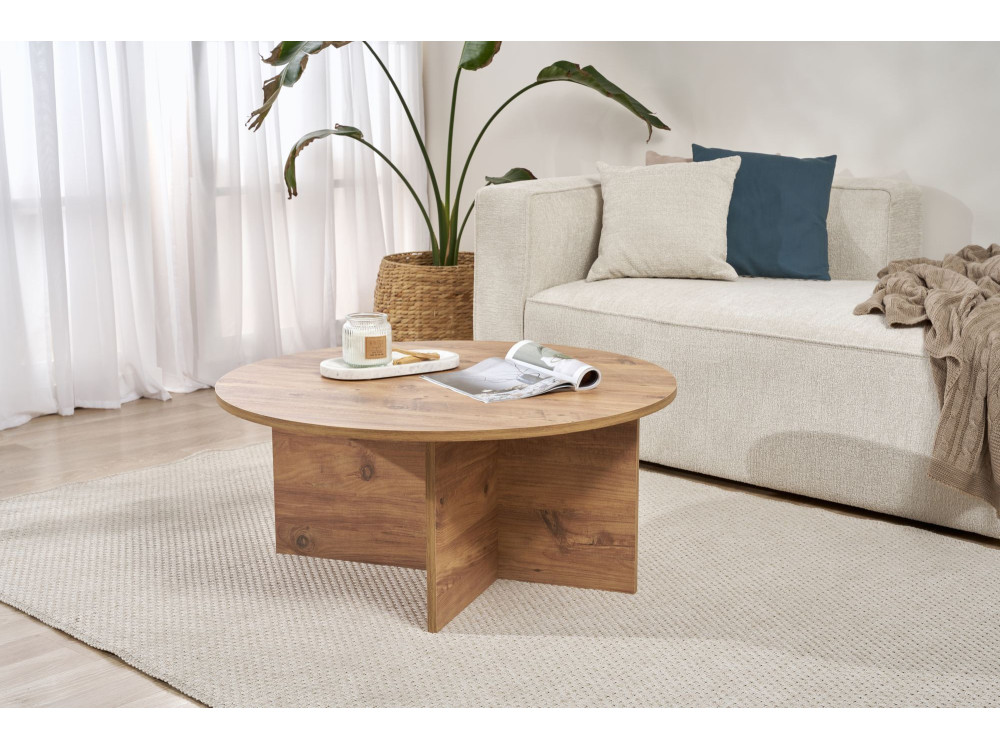 Stolik kawowy "Sun" z drewna - 90 x 90 x 40 cm - sosna atlantycka
