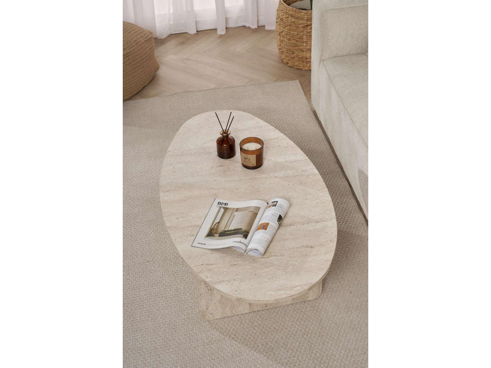 Drewniany stolik kawowy "Orba" - 120 x 65 x 40 cm - trawertyn
