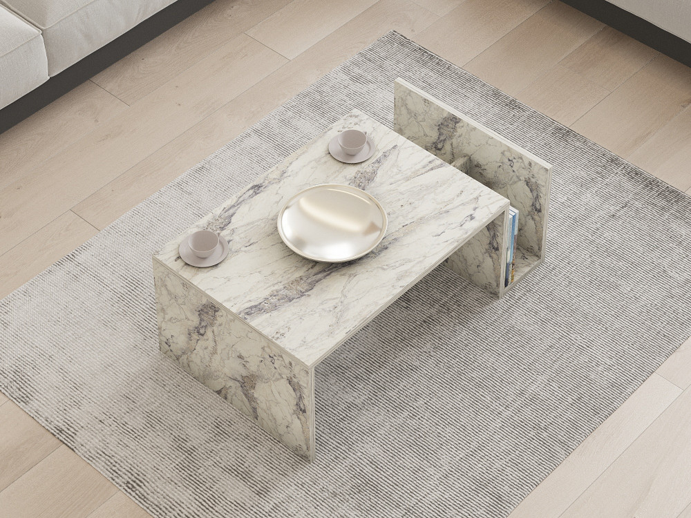 Drewniany stolik kawowy "Memo" - 86 x 50 x 32 cm - Marmur Frezja