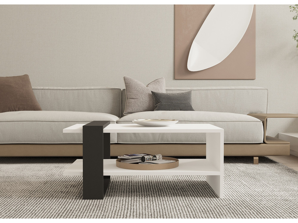 Drewniany stolik kawowy "Funda" - 80 x 55 x 35 cm - Antracyt-Biały
