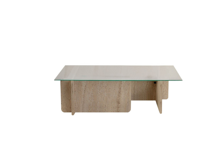 Drewniany stolik kawowy "Flavio" - 105 x 65 x 30 cm - trawertyn