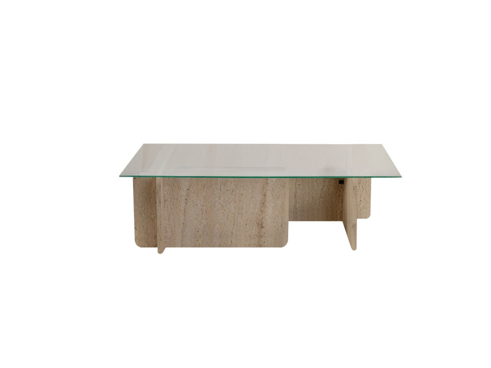 Drewniany stolik kawowy "Flavio" - 105 x 65 x 30 cm - trawertyn