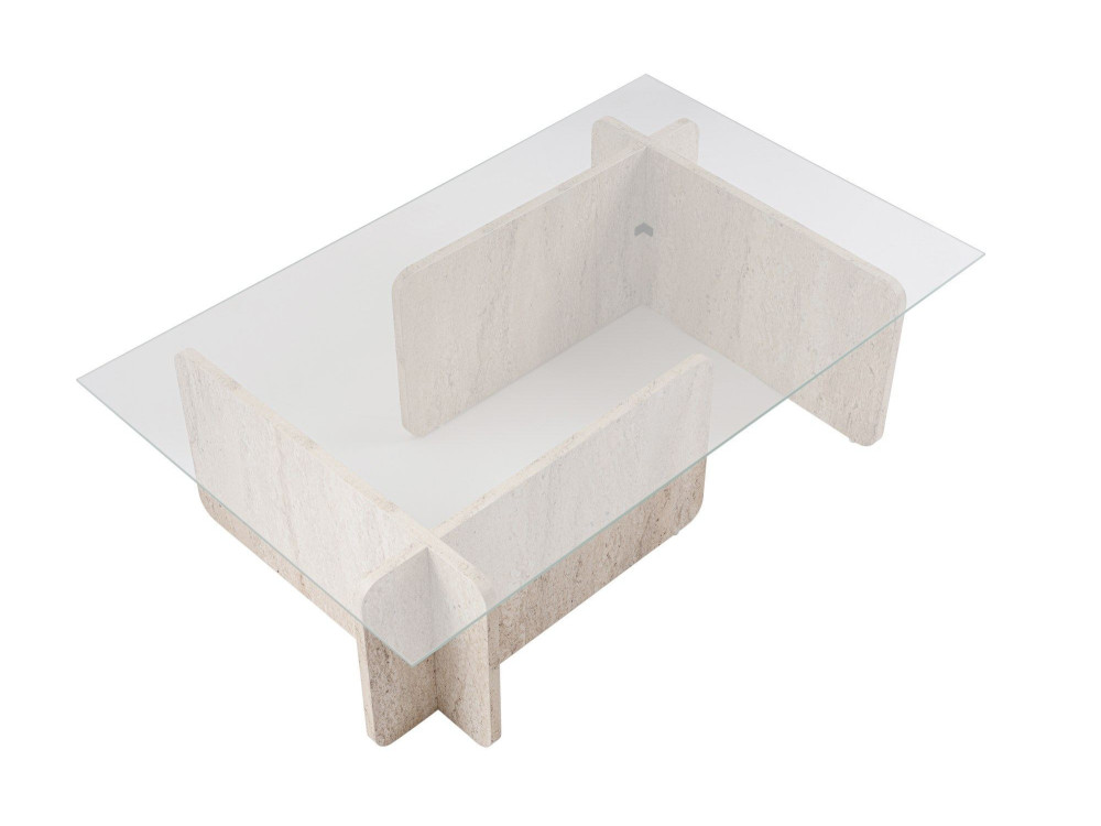 Drewniany stolik kawowy "Flavio" - 105 x 65 x 30 cm - trawertyn
