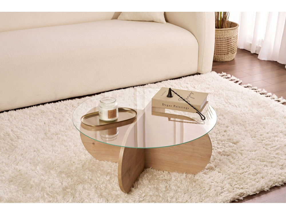 Drewniany stolik kawowy "Aeris" - 75 x 75 x 35 cm - SaphirTransparent Oak