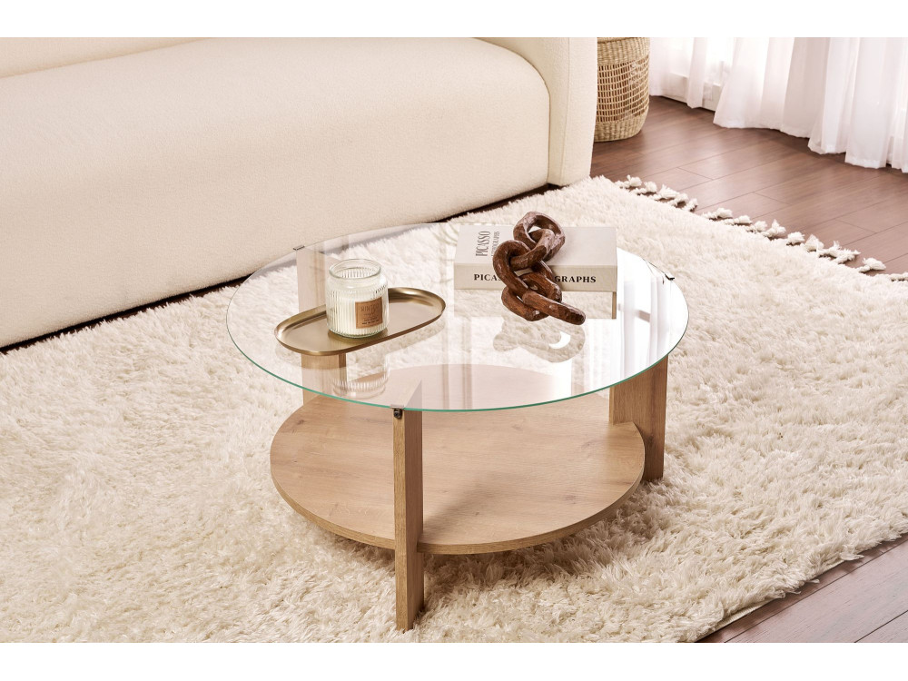 Drewniany stolik kawowy "Clara" - 75 x 75 x 40 cm - SaphirTransparent Oak
