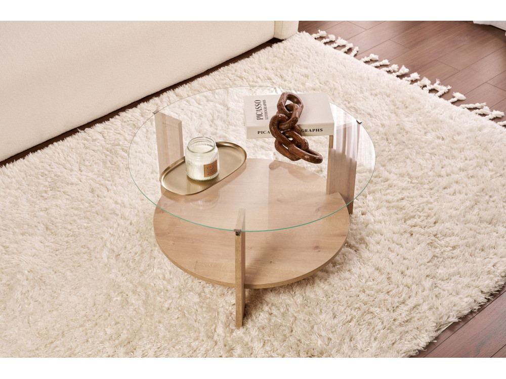 Drewniany stolik kawowy "Clara" - 75 x 75 x 40 cm - SaphirTransparent Oak