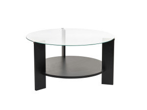 Drewniany stolik kawowy "Clara" - 75 x 75 x 40 cm - Czarne drewno - Przezroczysty
