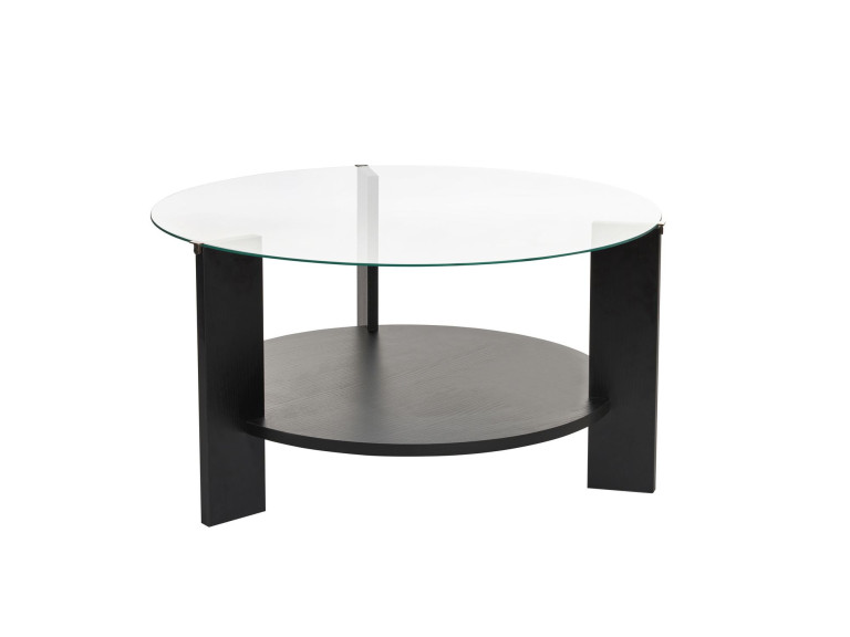 Drewniany stolik kawowy "Clara" - 75 x 75 x 40 cm - Czarne drewno - Przezroczysty