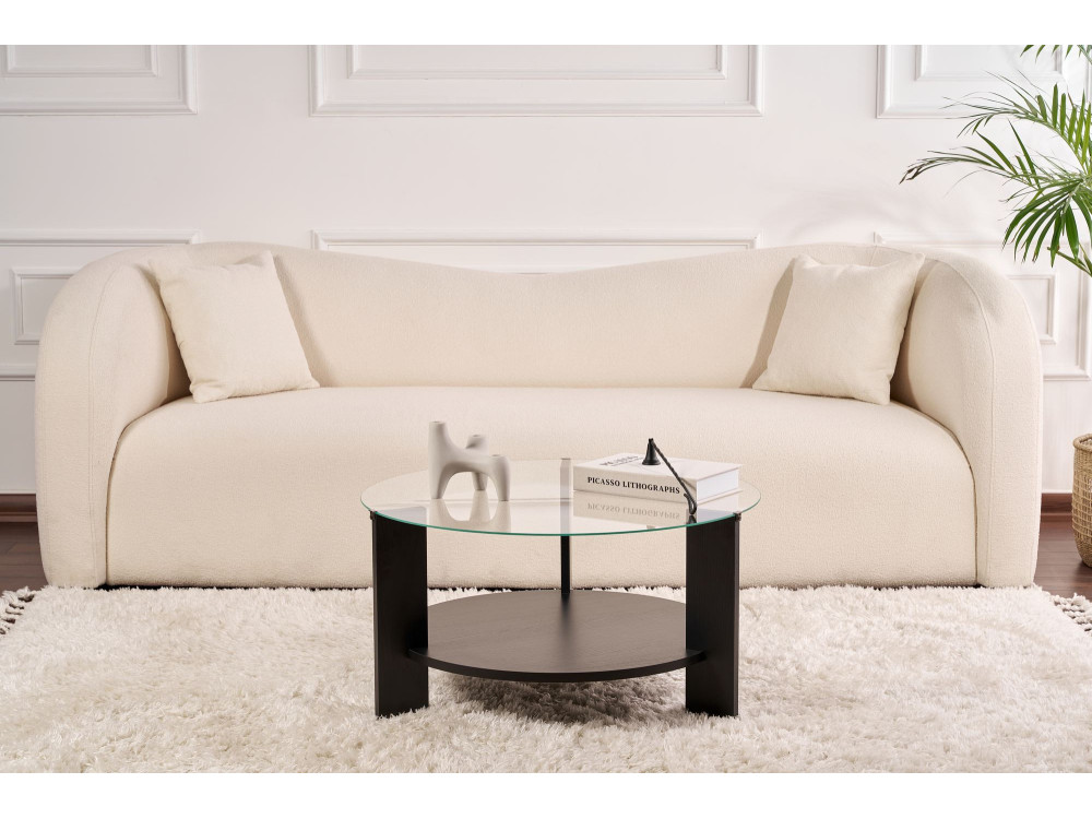 Drewniany stolik kawowy "Clara" - 75 x 75 x 40 cm - Czarne drewno - Przezroczysty