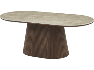 Owalny ceramiczny stolik kawowy "Portofino" - 120 cm - trawertyn i brąz