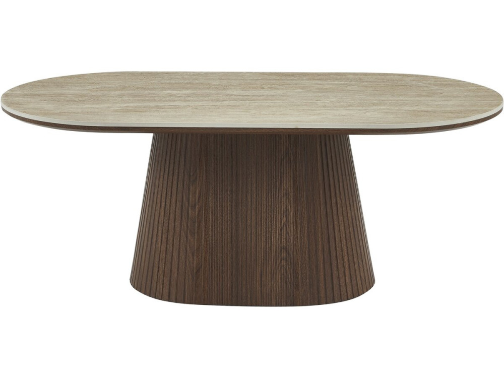 Owalny ceramiczny stolik kawowy "Portofino" - 120 cm - trawertyn i brąz