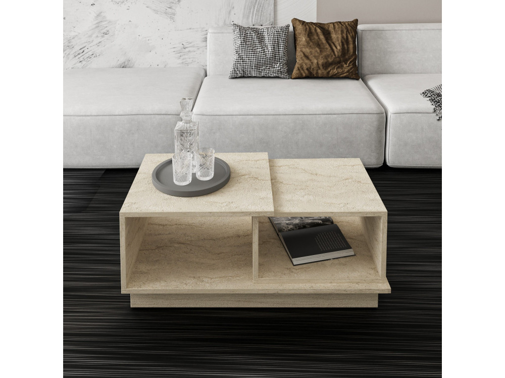 Drewniany stolik kawowy "Consept" - 90 x 45 x 36 cm - trawertyn