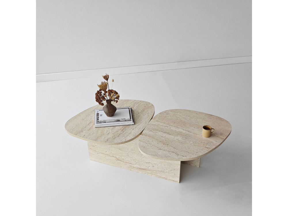 Drewniany stolik kawowy "Stones" 125 x 60 x 38 cm - trawertyn