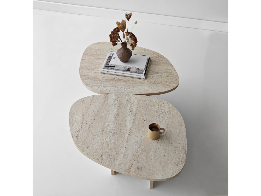 Drewniany stolik kawowy "Stones" 125 x 60 x 38 cm - trawertyn