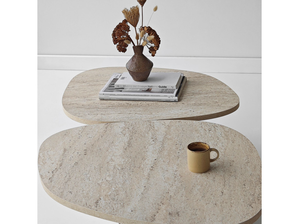 Drewniany stolik kawowy "Stones" 125 x 60 x 38 cm - trawertyn