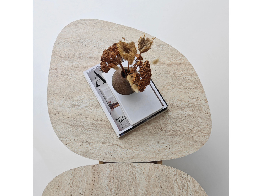 Drewniany stolik kawowy "Stones" 125 x 60 x 38 cm - trawertyn