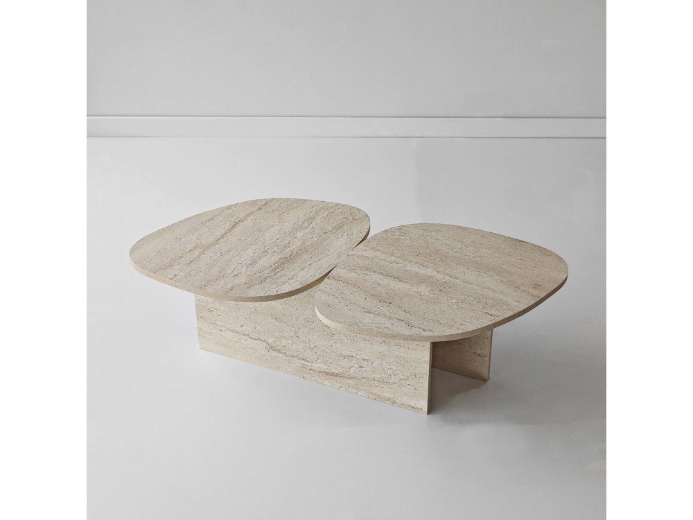 Drewniany stolik kawowy "Stones" 125 x 60 x 38 cm - trawertyn
