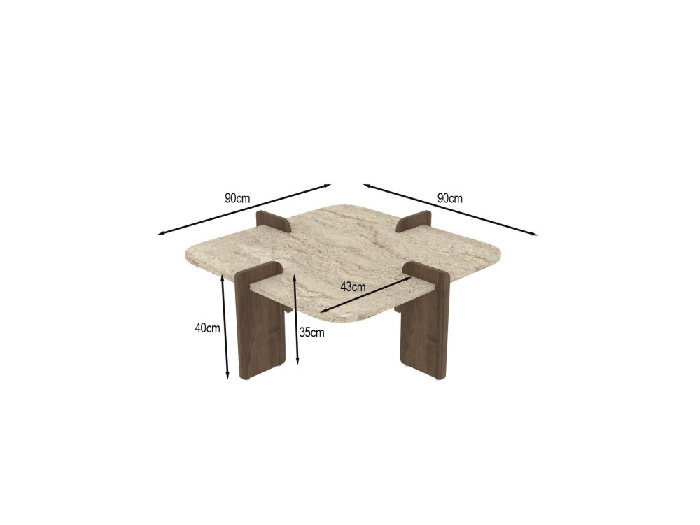 Drewniany stolik kawowy "Poalla" - 90 x 90 x 35 cm - trawertyn