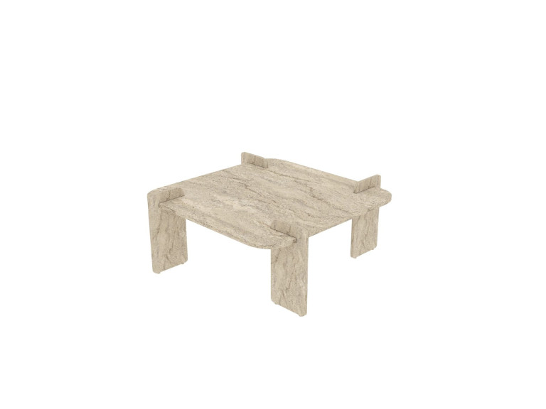 Drewniany stolik kawowy "Woog" 90 x 90 x 35 cm - trawertyn