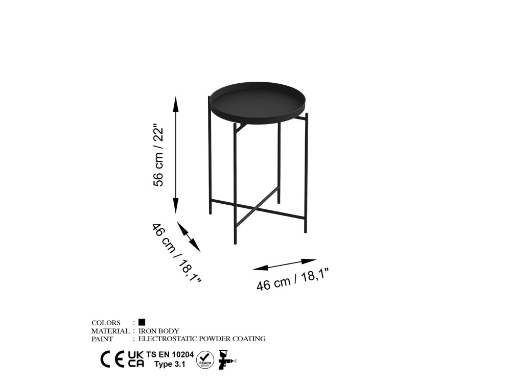 Metalowy stolik kawowy "Sheby" 46 x 46 x 56 cm - Czarny