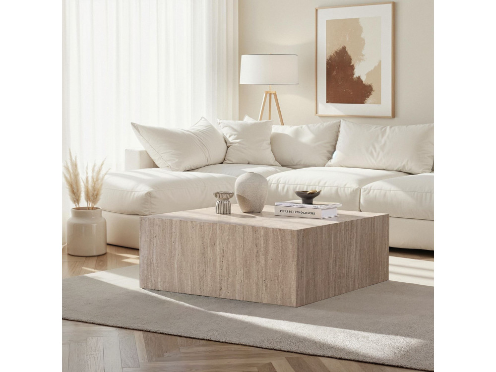 Stolik kawowy MDF "Prizma" - 90 x 90 x 35 cm - Trawertyn
