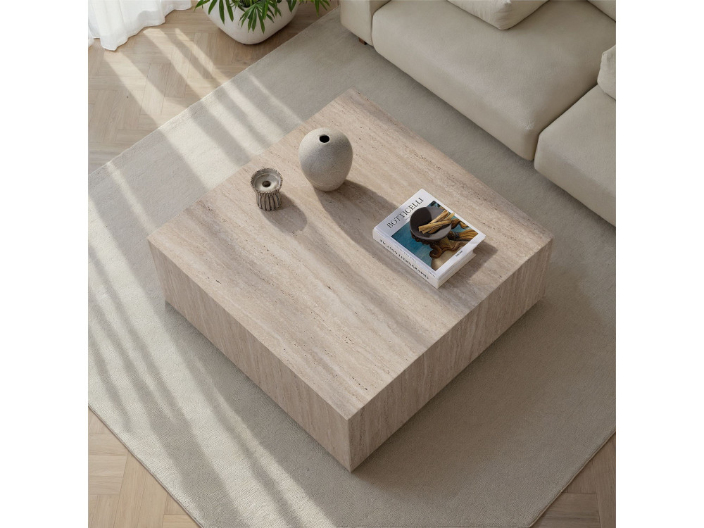 Stolik kawowy MDF "Prizma" - 90 x 90 x 35 cm - Trawertyn