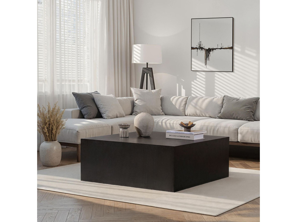 Stolik kawowy "Prizma" MDF - 90 x 90 x 35 cm - Czarne drewno