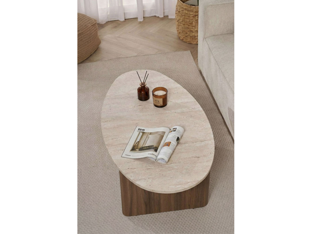 Drewniany stolik kawowy "Orba" - 120 x 65 x 40 cm - trawertyn