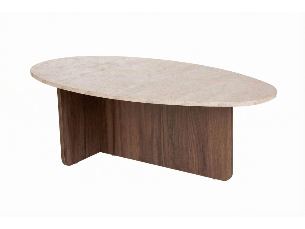Drewniany stolik kawowy "Orba" - 120 x 65 x 40 cm - trawertyn