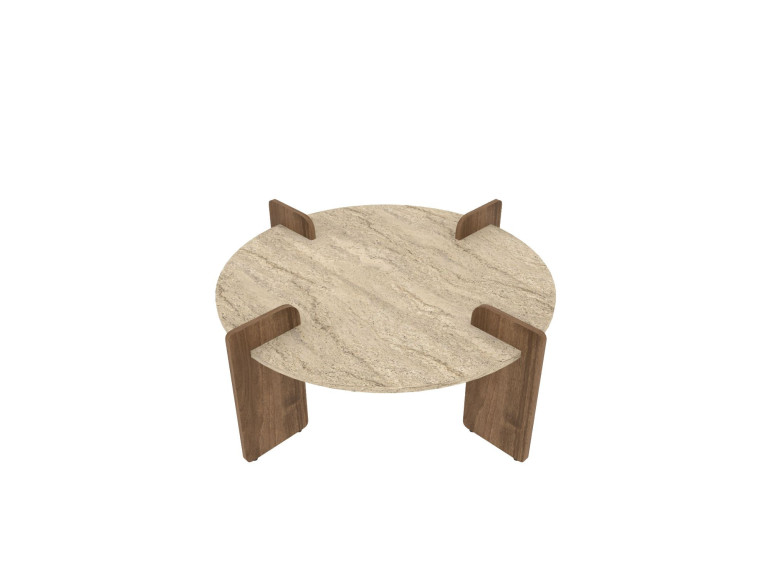 Drewniany stolik kawowy "Avoure" - 90 x 90 x 35 cm - trawertyn