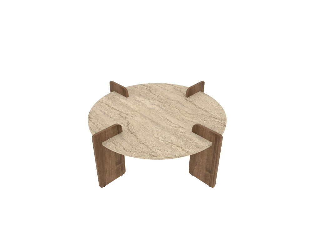 Drewniany stolik kawowy "Avoure" - 90 x 90 x 35 cm - trawertyn