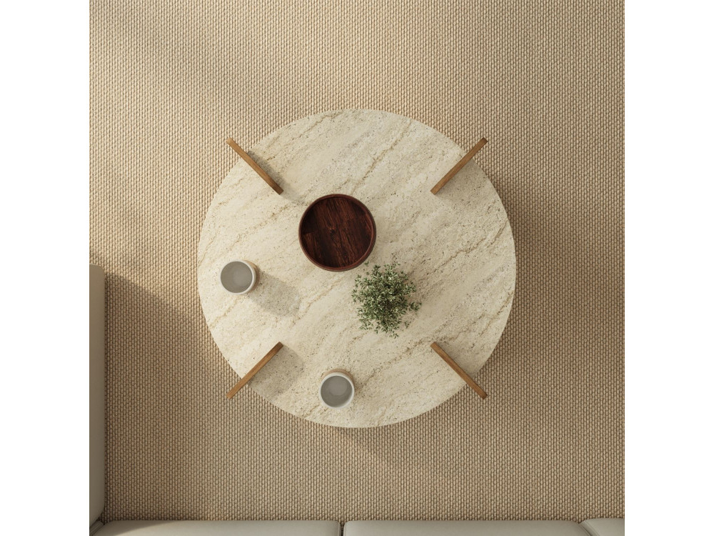 Drewniany stolik kawowy "Avoure" - 90 x 90 x 35 cm - trawertyn