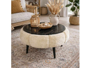 Drewniany stolik kawowy Papatya 60" - 60 x 60 x 44 cm - Kremowy