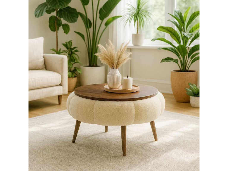 Drewniany stolik kawowy Papatya 60" - 60 x 60 x 44 cm - Kremowy