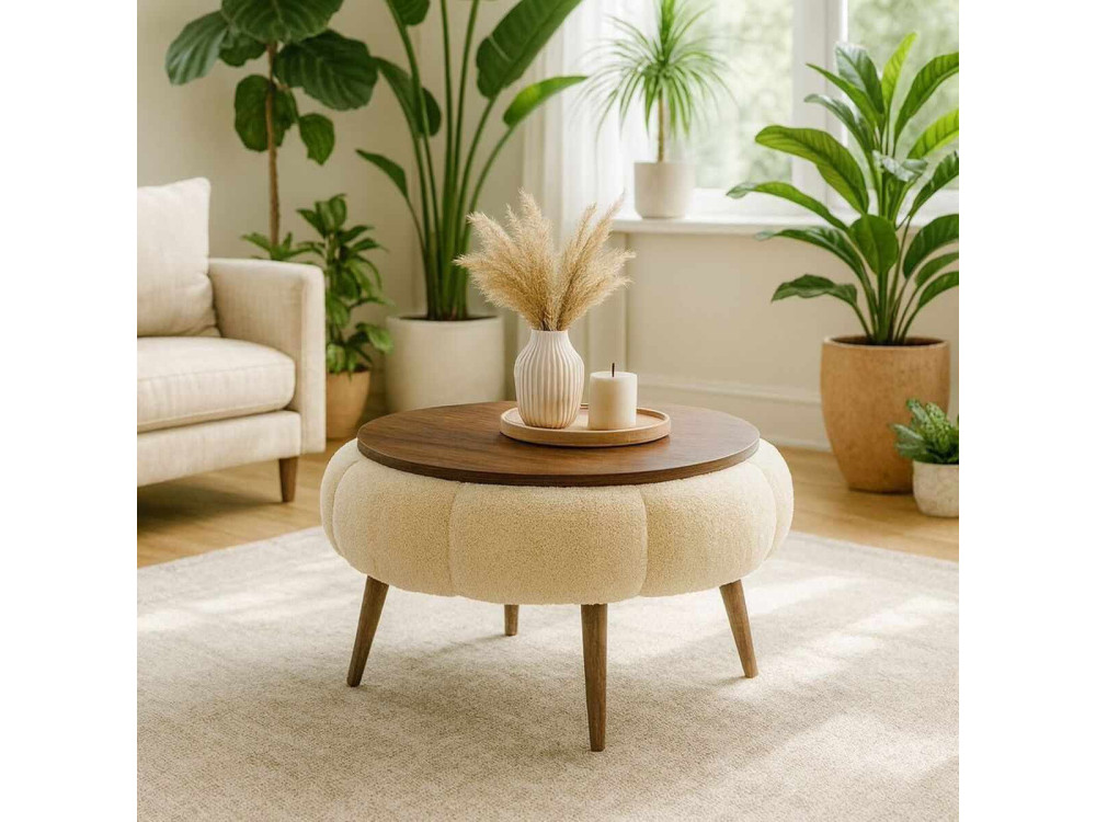 Drewniany stolik kawowy Papatya 60" - 60 x 60 x 44 cm - Kremowy