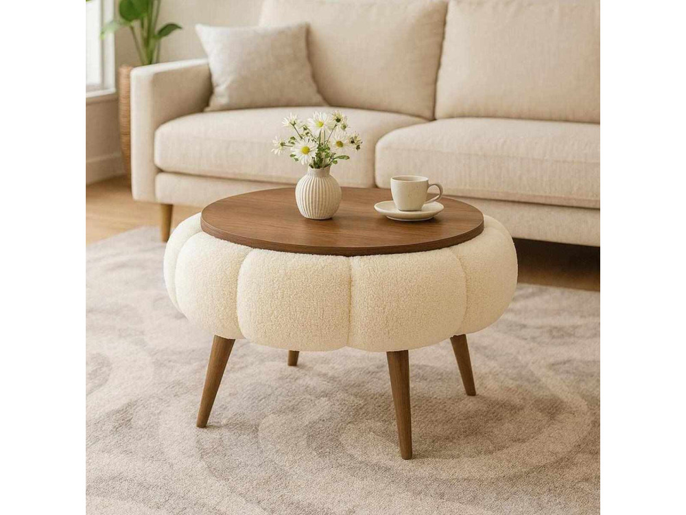 Drewniany stolik kawowy Papatya 60" - 60 x 60 x 44 cm - Kremowy