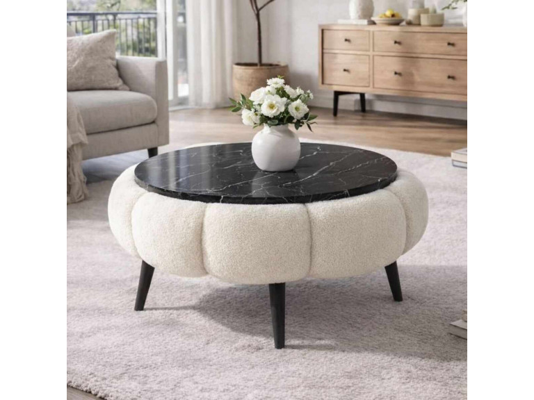 Drewniany stolik kawowy Papatya 60" - 60 x 60 x 44 cm - Biały
