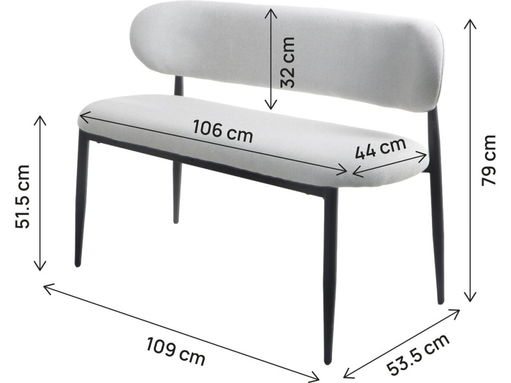 Ławka do jadalni z tkaniny - 110 cm - "Sélène" - 3 miejsca siedzące - Jasnoszary i czarny