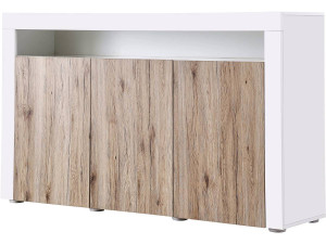 Komoda z oświetleniem LED "Bogota" - 155 x 40 x 92 cm - Dąb / Biała lakierowana