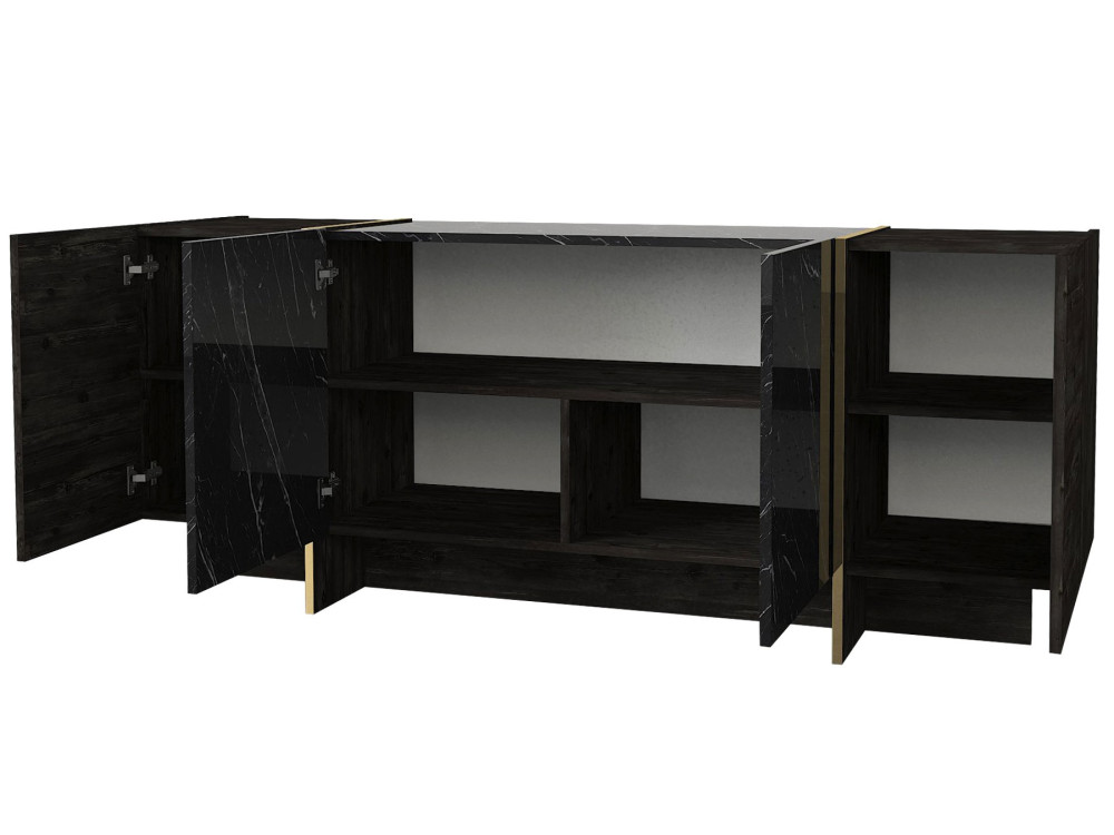 Drewniany kredens "Veyron" - 180 x 46 x 75 cm - Czarny/złoty