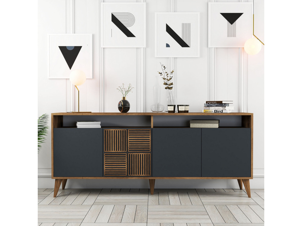 Kredens drewniany "Milan" - 180 x 35 x 78 cm - Orzech antracytowy